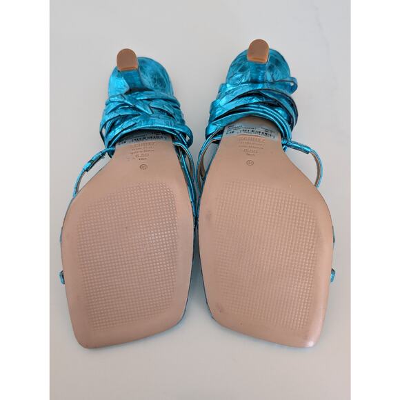 NWOB Schutz Lily Metallic Leather High Heel Sandal Turquoise Blue Size 6.5 B - Picture 10 of 10